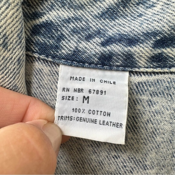 Vintage Acid Wash Denim Leather Fringe Jacket Western Cowboy Rodeo Blazer M - Picture 8 of 10